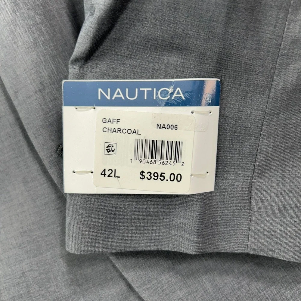 Nautica Blazer Mens 42L 42 Charcoal Grey Modern-Fit Stretch Suit Jacket $295 NEW